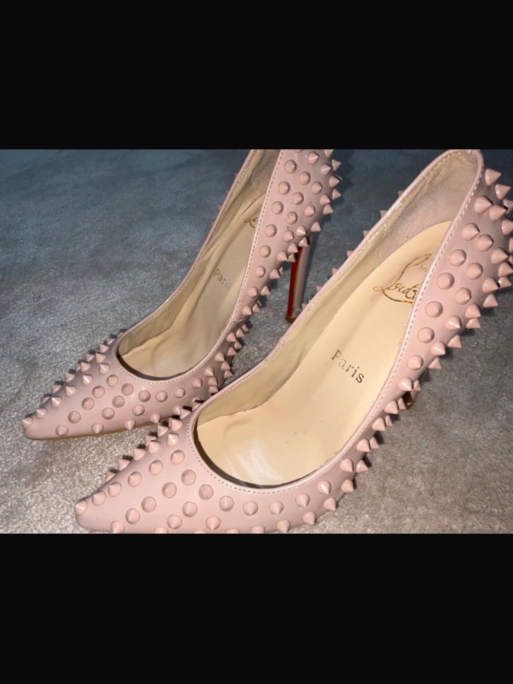 Christian Louboutin Blush Pink Spiked Patent Leather Stiletto Pumps